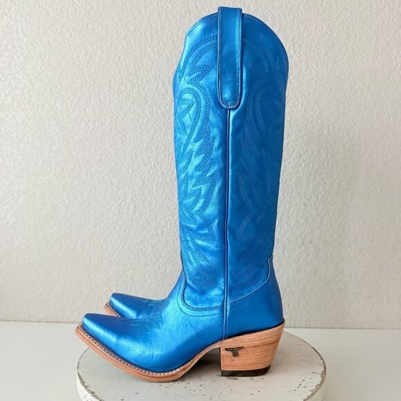 Lane SMOKESHOW Womens Cowboy Boots 6.5 Metallic Blue Western Cowgirl Mid Calf - Picture 4 of 11